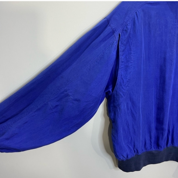 Vintage 100% Silk Royal Blue Bomber Jacket M - Picture 12 of 16